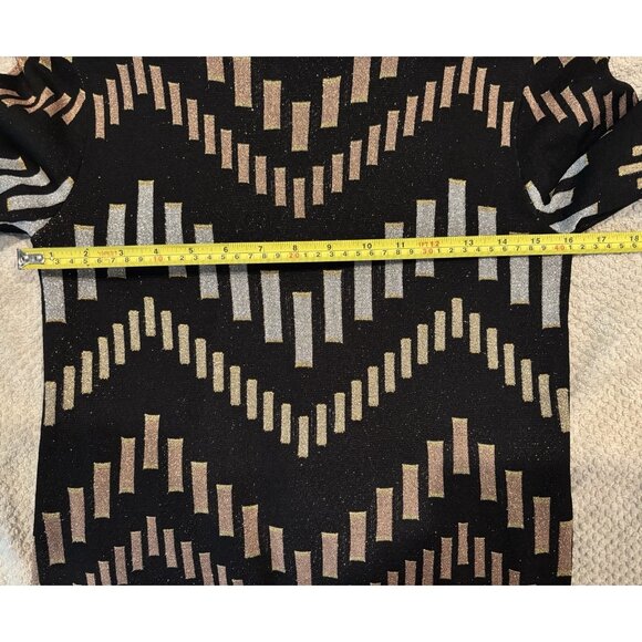 TED BAKER Black Rose Gold Silver Metallic Bell Sleeve Knit Dress Size 2 Sm US - Picture 7 of 9